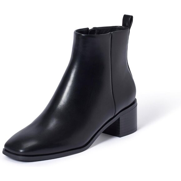 Genshuo Ankle Boot Women Size (7-9) Black Polyurethane Zipper Chunky Heel - Picture 8 of 9